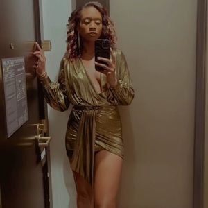 House of CB Alvona Metallic Bronze Drape Mini Dress